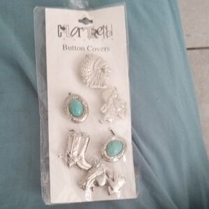 Silver and Turquoise Button Covers Set